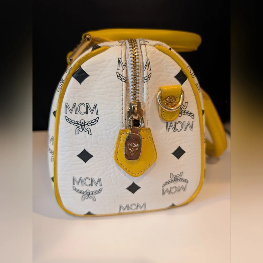 MCM Visetos Yellow and White Boston Satchel